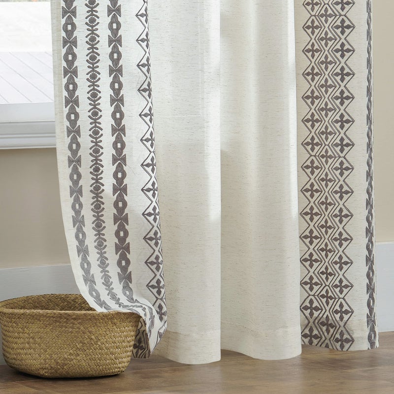 SEEKRIGHT Grey Boho Curtains 95 Inches Long 2 Panels for Living Room Grommet Semi Sheer Natural Linen Curtains for Bedroom Dining Room Light Filtering Privacy Curtains Large Window Floor Length Drapes, 52x95 - Image 3